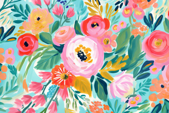 Rose pattern flower wallpaper green garden watercolor background floral romantic design seamless nature spring