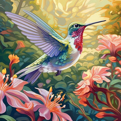 Hummingbird stained glass Background | Paper PNG