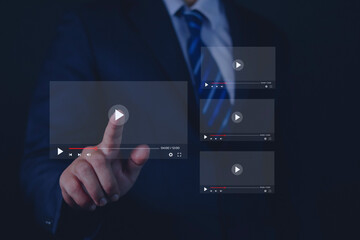 Businessman watching live stream online live streaming video on internet concept digital live stream multimedia player	
