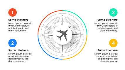 Infographic template. Travel concept with airplane, compass and 4 steps