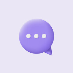 3d speech bubble icon. Round chatting box on purple background. Modern vector illustration.