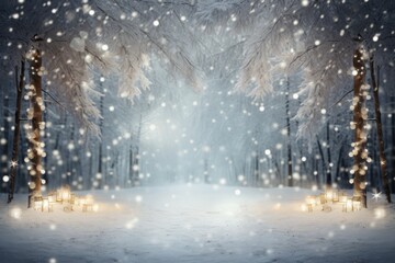 Naklejka premium Winter Christmas background. Snow and magic light.