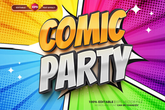 Comic Party 3D editable text effect logo template
