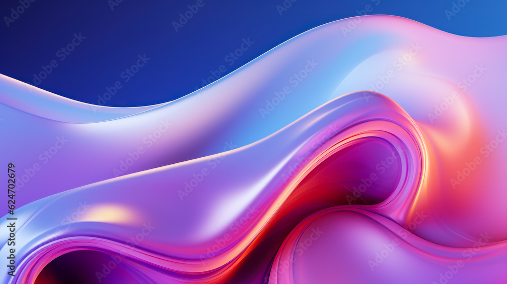 Poster abstract fluid iridescent holographic neon curved wave in motion colorful background 3d render. grad