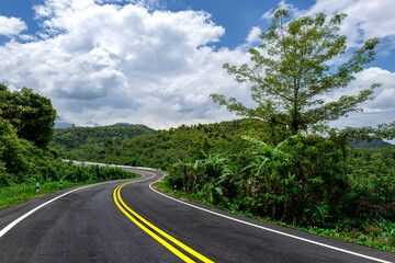 Fototapeta premium Sign limit 30 Km per Hours, On road in the nature, Natural on the way, travelling in the nature, natural view on the road, Mountain view on the way, Limit speed sign down hill.