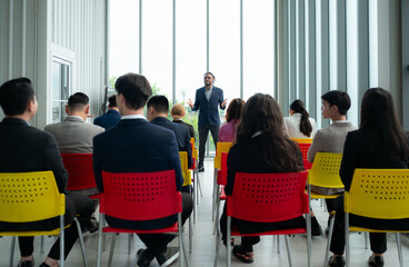 A group of business people organizes a seminar. Discuss the success of doing business in a technology-driven era.