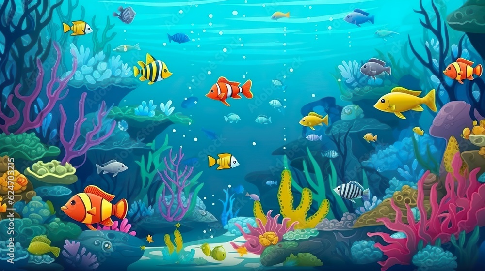 Poster abstract background coral reef. an artistic depiction of coral reefs in an illustration that complem