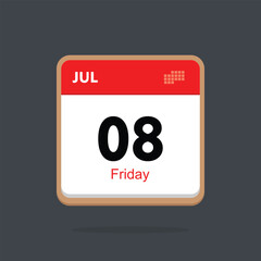 friday 08 july icon with black background, calender icon