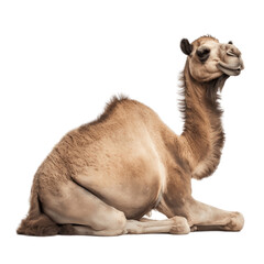 An Animal Camel Sitting Isolated on a Transparent Background. Generative AI