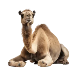 Foto op Plexiglas An Animal Camel Sitting Isolated on a Transparent Background. Generative AI © Haider