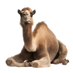 An Animal Camel Sitting Isolated on a Transparent Background. Generative AI