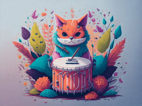 illustration of a fox playing a drum