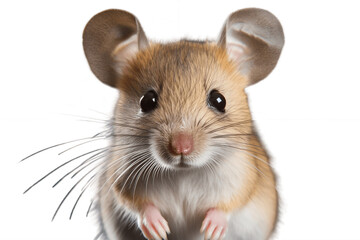 Isolated Close Up Front View of Mouse Animal on Transparent Background. Generative AI