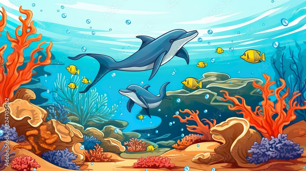 Poster abstract background group of dolphin. the energy and camaraderie of a group of dolphins illustrated 