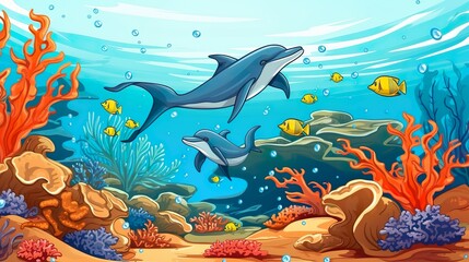 Abstract background group of dolphin. The energy and camaraderie of a group of dolphins illustrated against an abstract background in a captivating banner design. Generative AI.