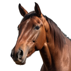 Horse face shot isolated on transparent background cutout