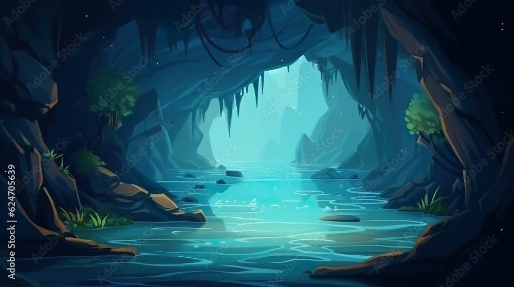 Poster abstract background underwater cave. an enchanting illustration of an underwater cave in a mesmerizi
