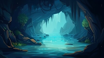 Abstract background underwater cave. An enchanting illustration of an underwater cave in a mesmerizing abstract background for a captivating banner design. Generative AI.