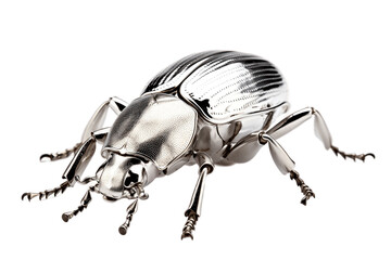 Isolated Shiny Silver Beetle on a Transparent Background. Generative AI