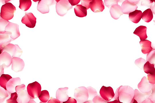 Isolated Rose Petals Frame on a Transparent Background. Generative AI