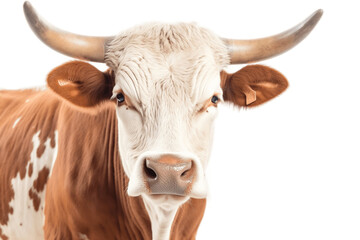 Isolated Texas Longhorn Cow Front View Portrait on Transparent Background. Generative AI