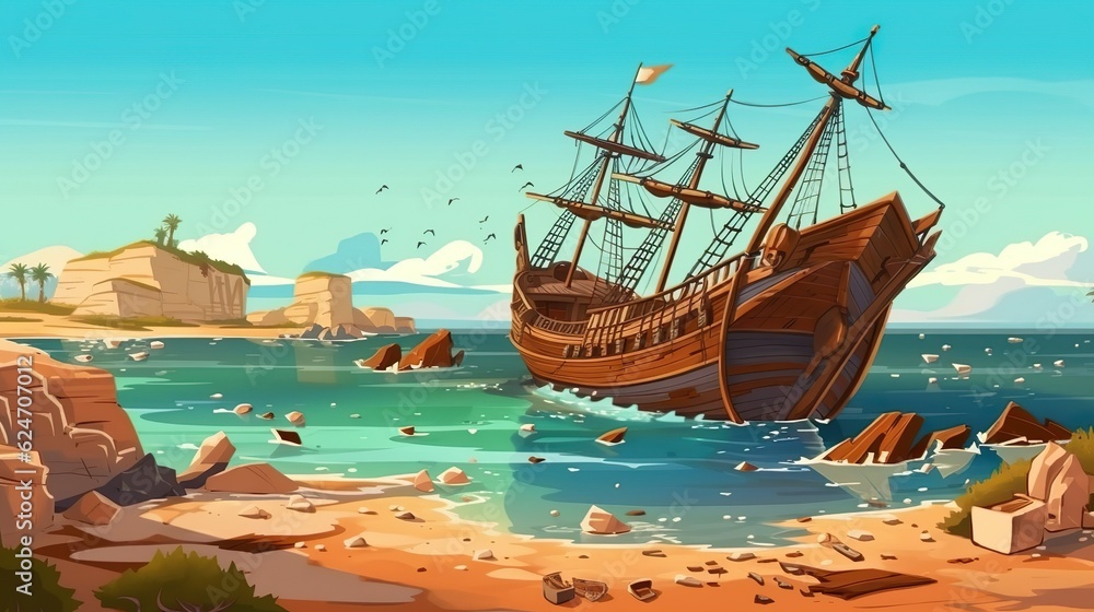 Poster abstract background shipwreck. a captivating banner design featuring an illustration of a shipwreck 