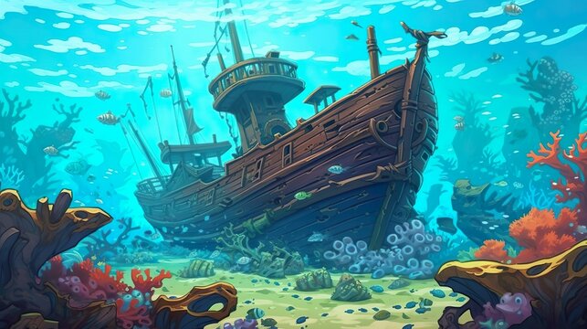 Abstract background shipwreck. World of mystery with an illustration of a shipwreck showcased in a banner design with background. Generative AI.