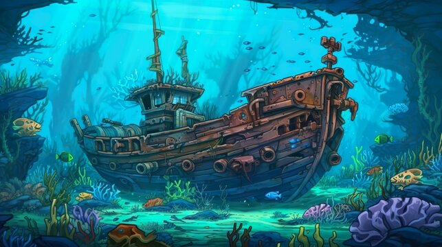 Abstract background shipwreck. A visually striking banner design showcasing an illustration of a shipwreck against background, evoking a sense of mystery. Generative AI.