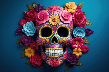 Day of the Dead Background, Halloween Dia De Los Muertos, Mexican Sugar Skulls. Generative Ai