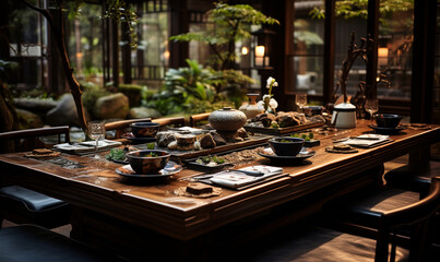 Japanese restaurant. tables in a classic style traditional Japanese style restaurant