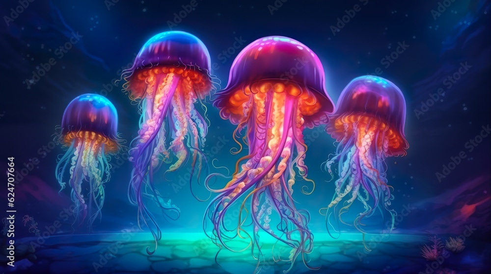 Poster abstract background jellyfish. vibrant jellyfish illustration intricately designed on an abstract ba