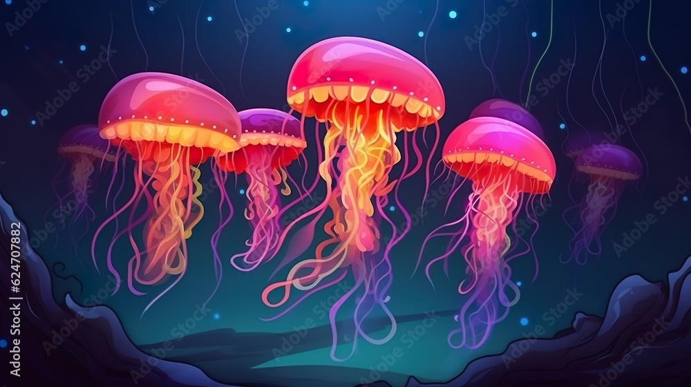 Poster Abstract background jellyfish. Abstract background adorned with a mesmerizing jellyfish illustration in a captivating banner design. Generative AI.