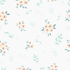 seamless floral pattern. Idea for fabric, tablecloth pattern, wrapping paper, gift paper. Print Ditsy. Motives are scattered randomly. flower pattern background. cute feminine pattern