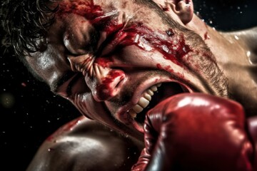 Powerful puncin boxing match. in close-up