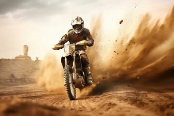 Sport dirt bike raceing and drifting on dirty mountain race track