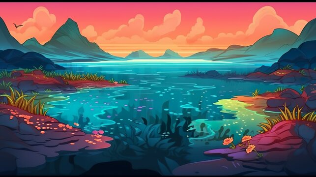 Background underwater volcano. An eye-catching banner design featuring an illustrated underwater volcano on an abstract background. Generative AI.