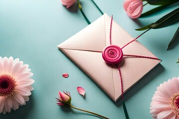 pink rose and envelope  generated by AI technology