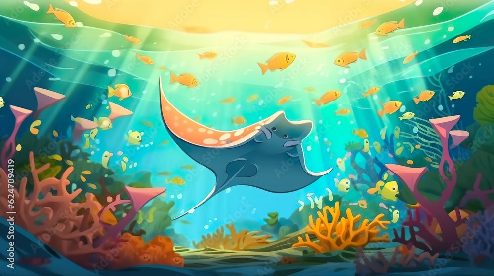Poster abstract background ocean stingrays. a captivating banner design with an abstract background and an 