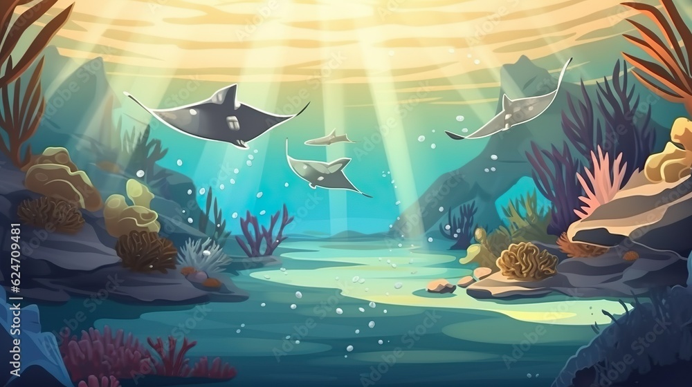 Poster abstract background ocean stingrays. intricate illustration of an ocean stingrays against an abstrac