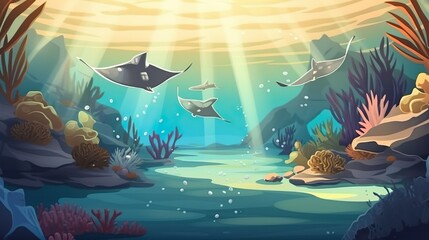 Abstract background ocean stingrays. Intricate illustration of an ocean stingrays against an abstract background. Generative AI.