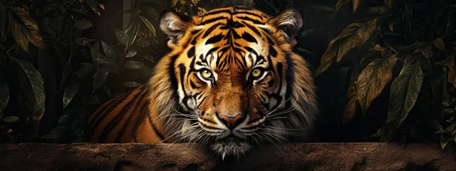 Foto auf Glas Banner of a tiger in the jungle, made with generative AI © Costas Visuals
