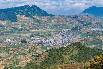 Fototapeta na wymiar view of the village of the mountains in Dieng, Central Java, Indonesia