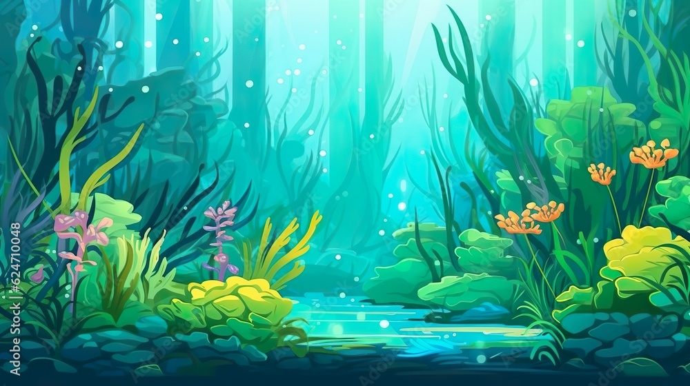Poster abstract background seaweed forest. world of imagination with an illustration of a mesmerizing seawe