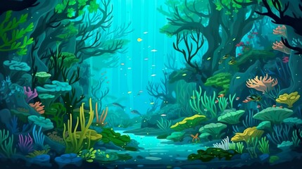 Obraz na płótnie Canvas Abstract background seaweed forest. Beauty of the sea with a banner design showcasing an illustrated seaweed forest amidst an abstract backdrop. Generative AI.
