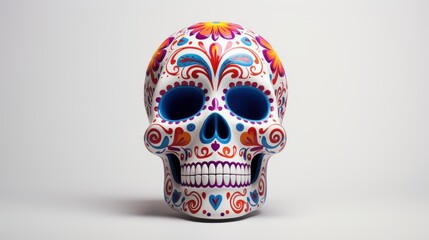 Mexican Sugar Skulls on White Background, Day of the Dead, Halloween Dia De Los Muertos. Generative Ai