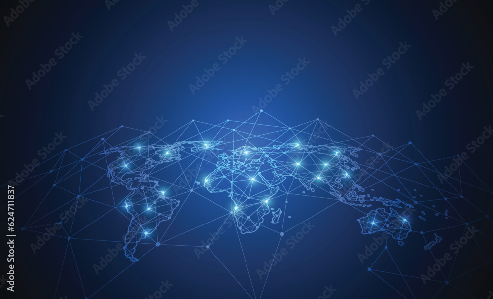 Poster global network connection. world map point and line composition concept of global business. vector i