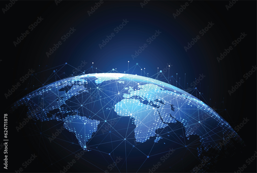 Poster global network connection. world map point and line composition concept of global business. vector i