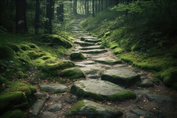 Obraz premium Stone road forest way. Generate Ai