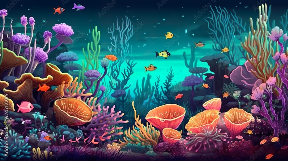 Poster abstract background colorful actinides. the ocean realm with an illustration that captures the color