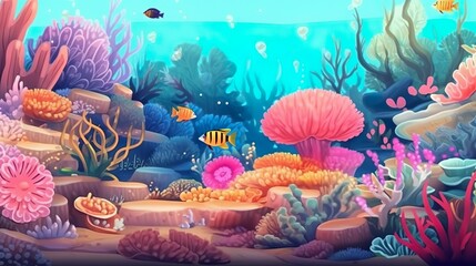 Obraz na płótnie Canvas Abstract background colorful actinides. A visually stunning composition of ocean background and illustrative elements, highlighting the vibrant and diverse actinides. Generative AI.